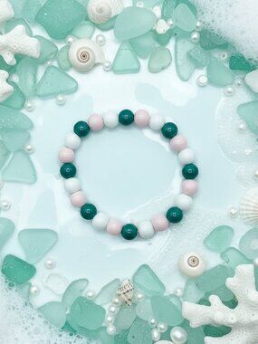 Mauve Tide Beaded Bracelet | Handmade Teal & Mauve Glass Bead Stretch Bracelet